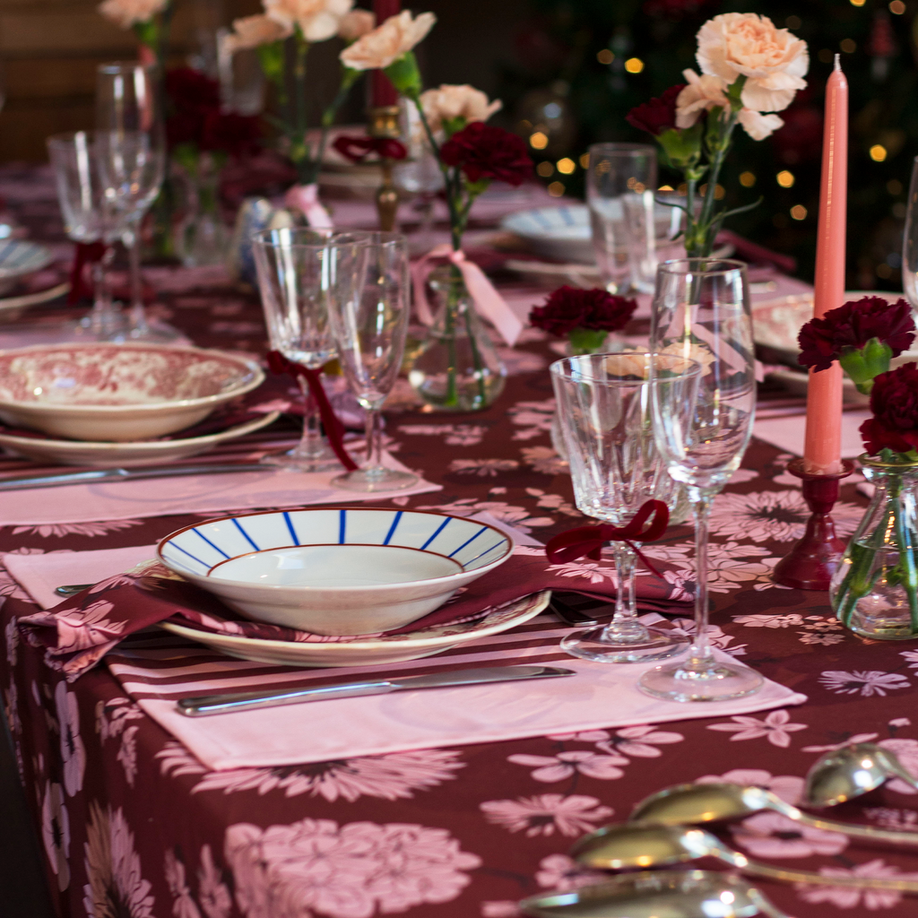 Lot de 2 sets de table rayés 一 Rose/grenade