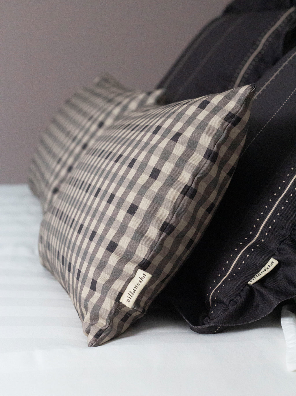 Housse de coussin — Vichy signature Brun fumé/grège
