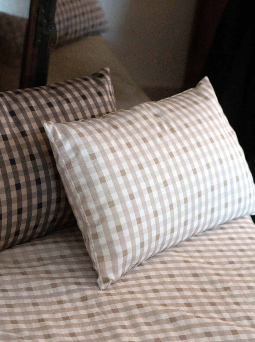 Housse de coussin — Vichy signature Grège/crème