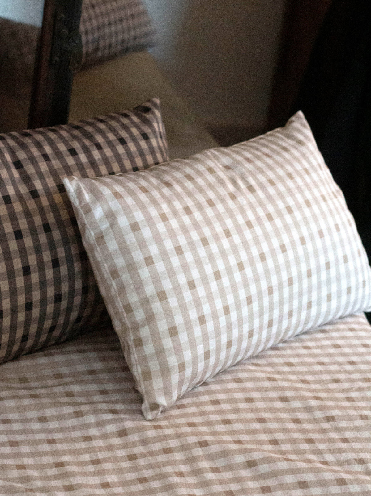 Housse de coussin — Vichy signature Grège/crème