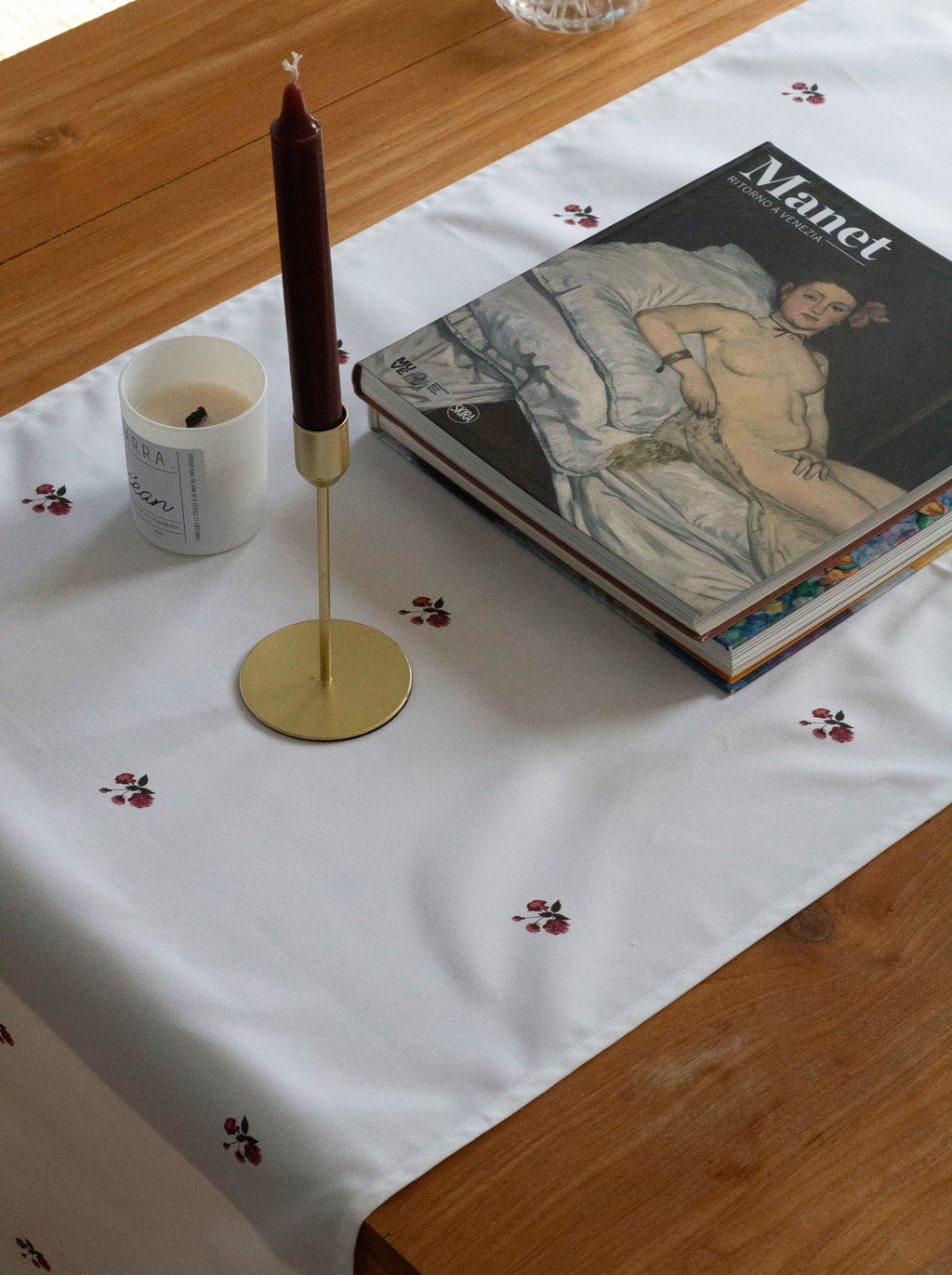 Chemin de table — Roseraie Blanc coton