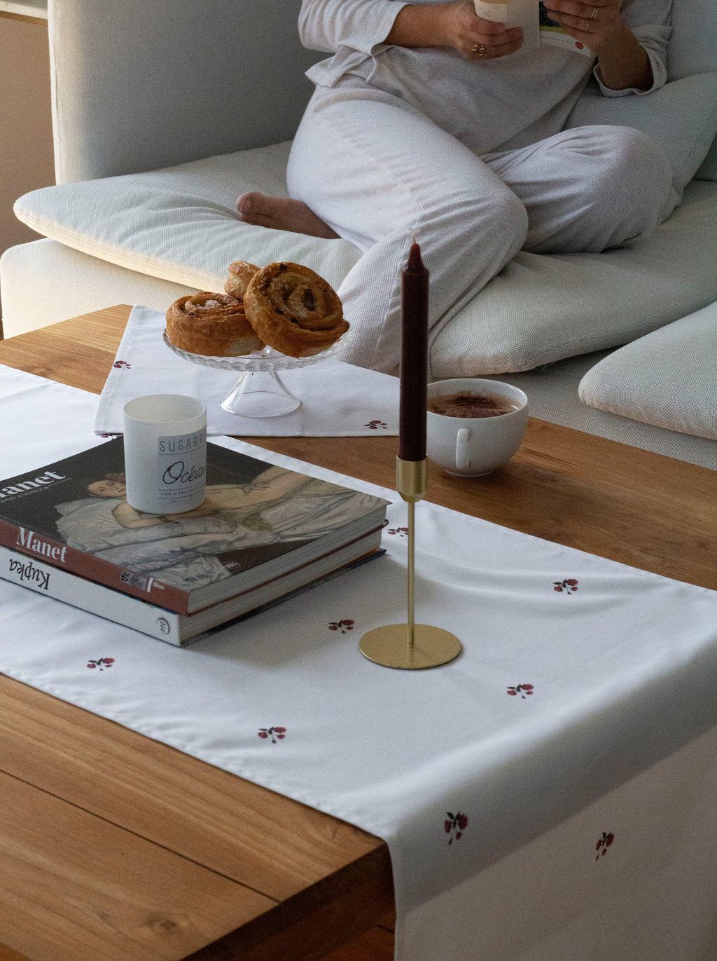 Chemin de table — Roseraie Blanc coton