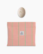Assortiment pochette plate & savon — Corail poudré, rayures fines vert/jaune