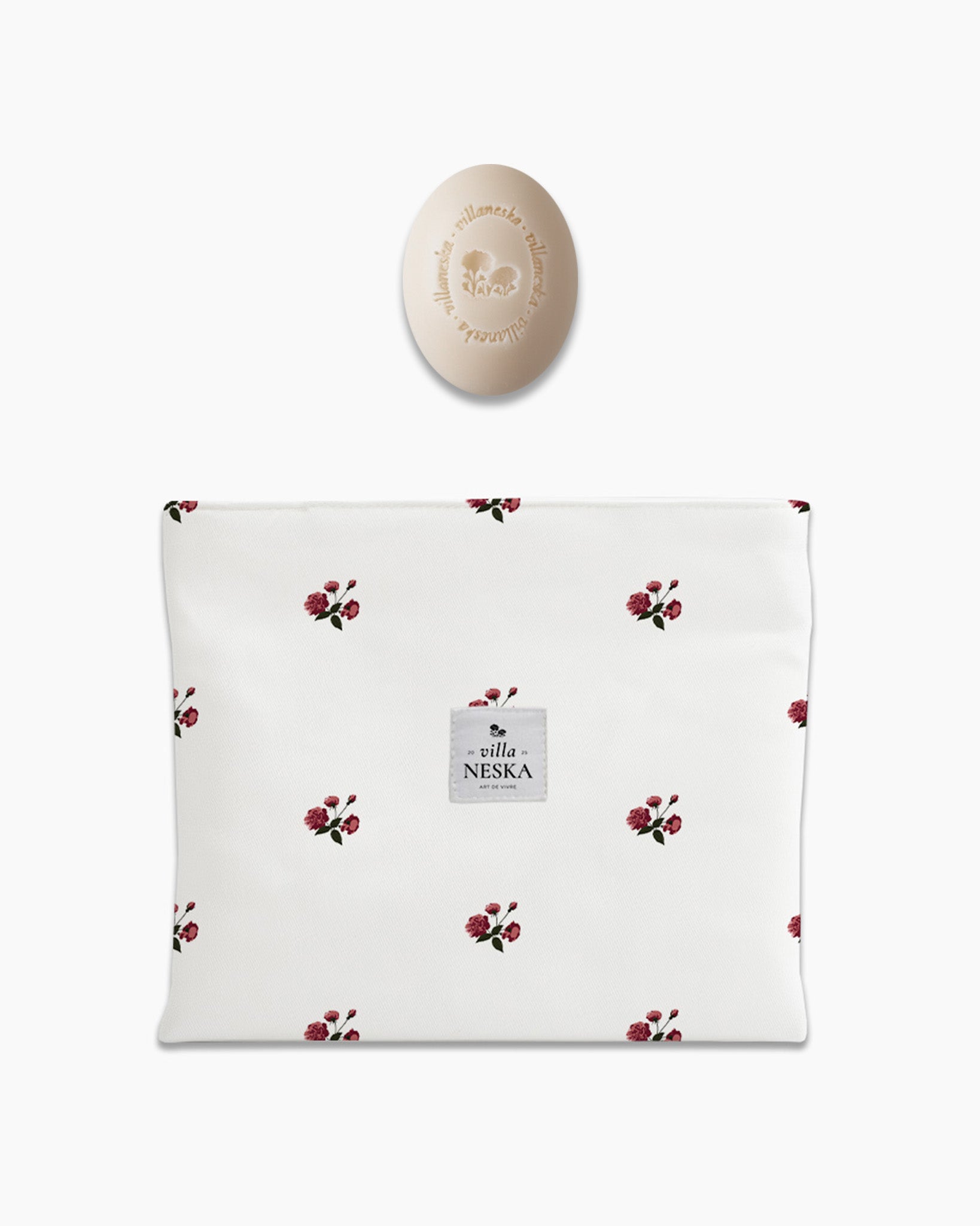 Assortiment pochette plate & savon — Roseraie blanc coton