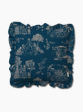 Housse de coussin à volants Chroniques de Biarritz —  Bleu minéral/crème