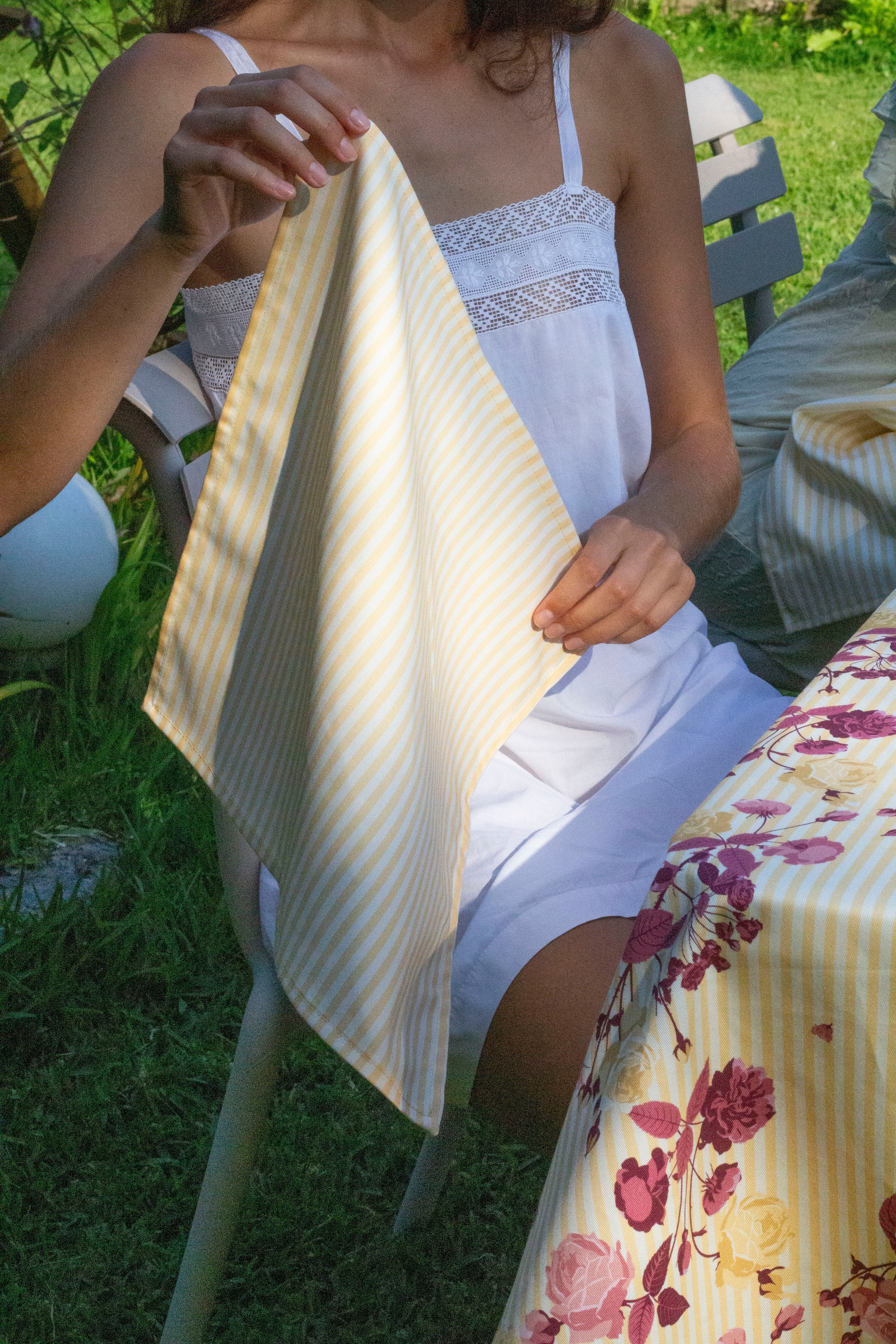 Lot de 2 serviettes — Rayures jaune/jaune pâle