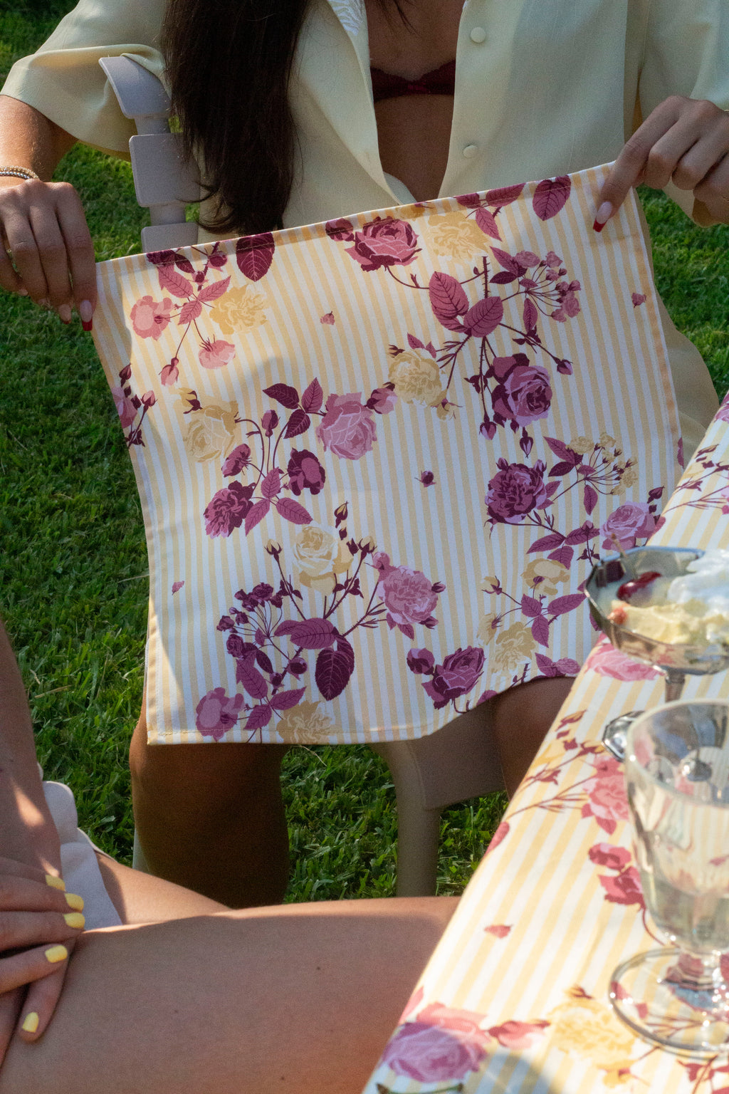Lot de 2 serviettes — Roseraie jaune/rose