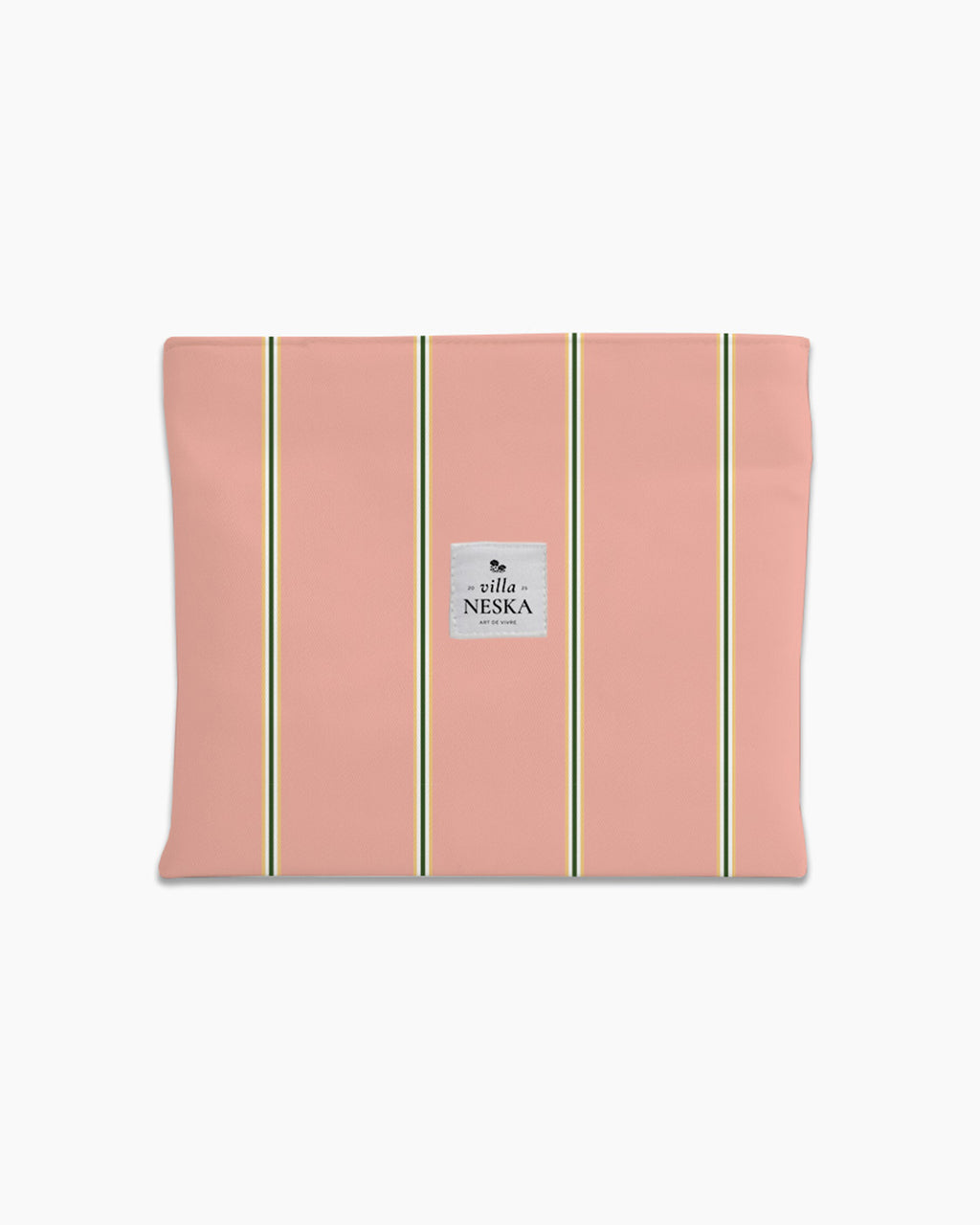 Pochette plate — Corail poudré, rayures fines vert/jaune