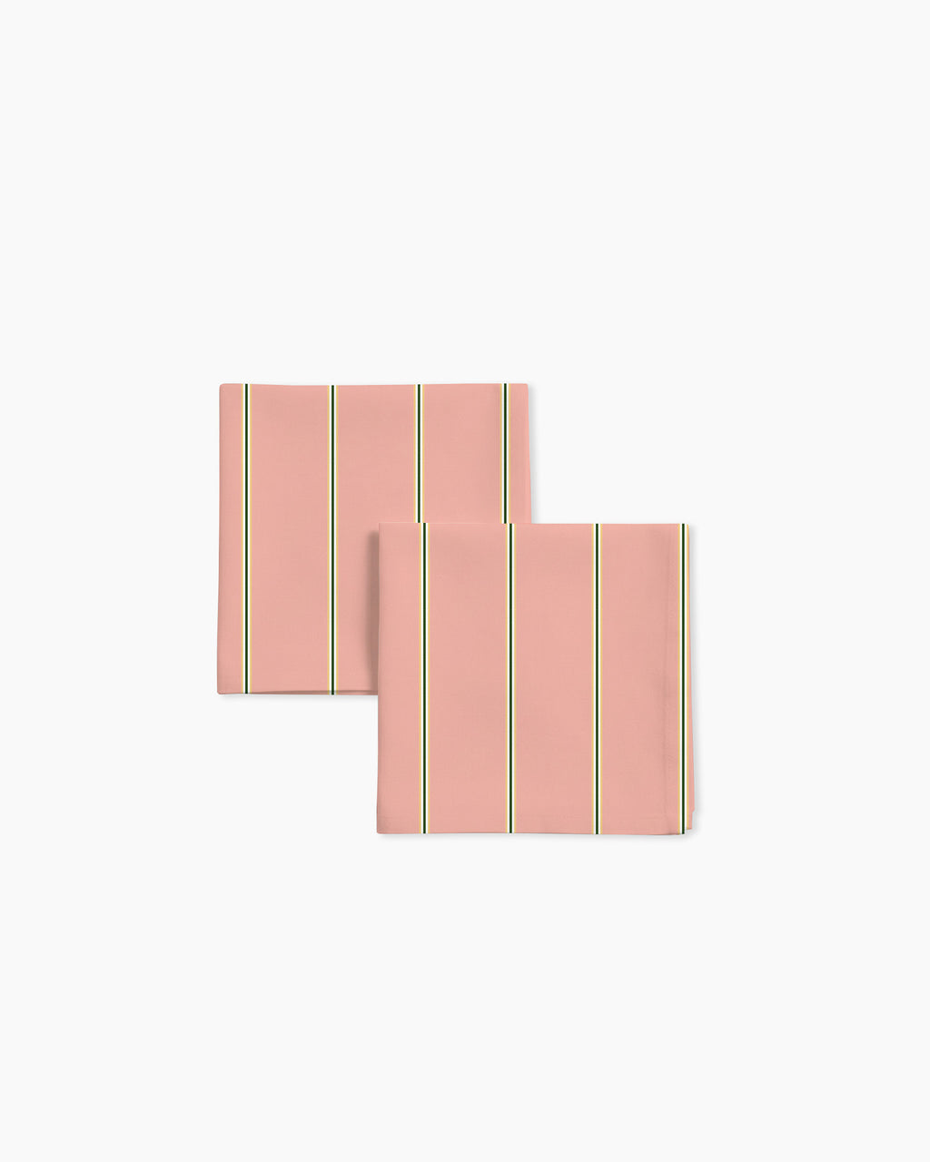 Lot de 2 serviettes — Corail poudré, rayures fines vert/jaune