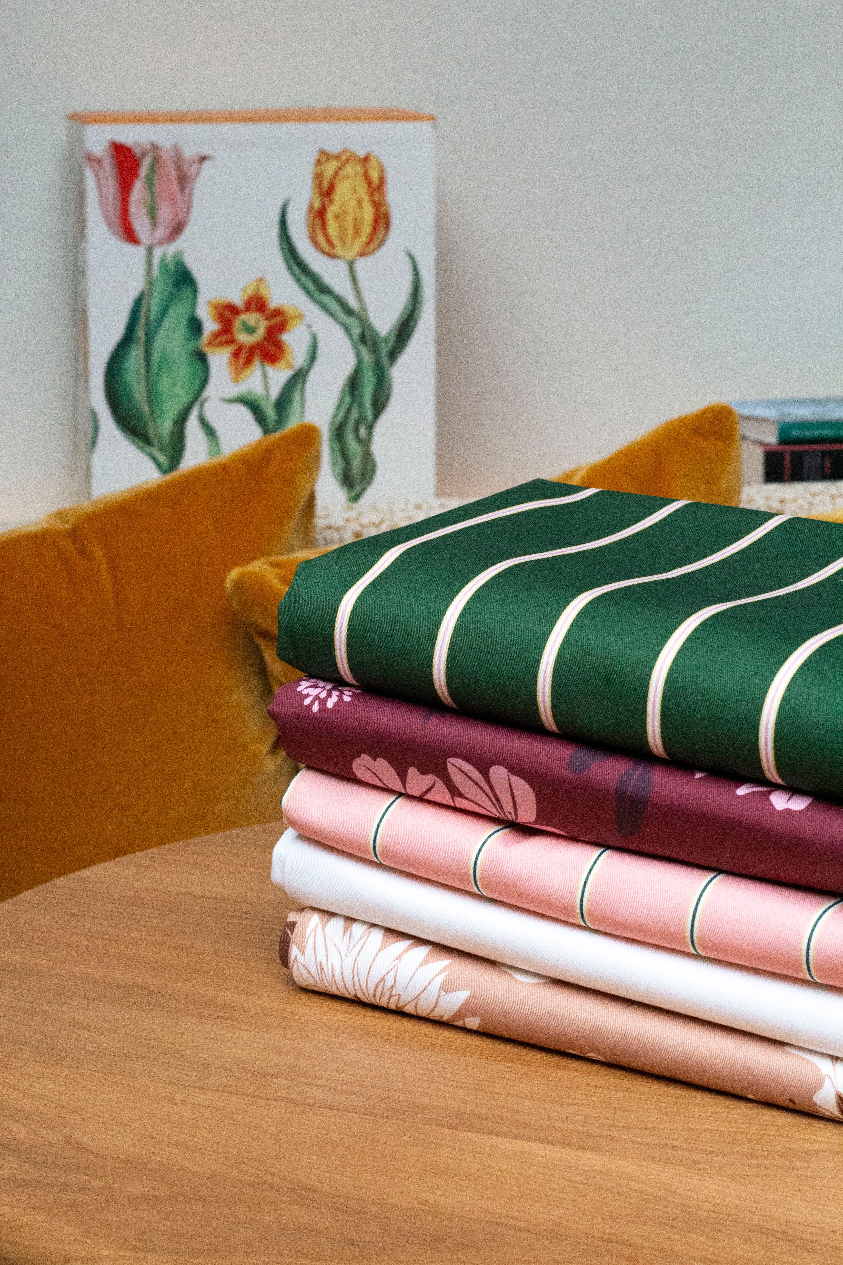 Nappe — Vert jardin, rayures fines corail poudré/jaune
