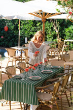 Nappe — Vert jardin, rayures fines corail poudré/jaune