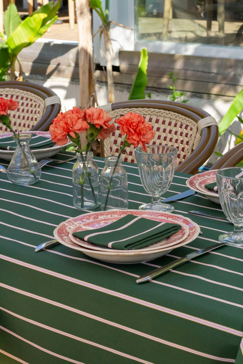 Nappe — Vert jardin, rayures fines corail poudré/jaune
