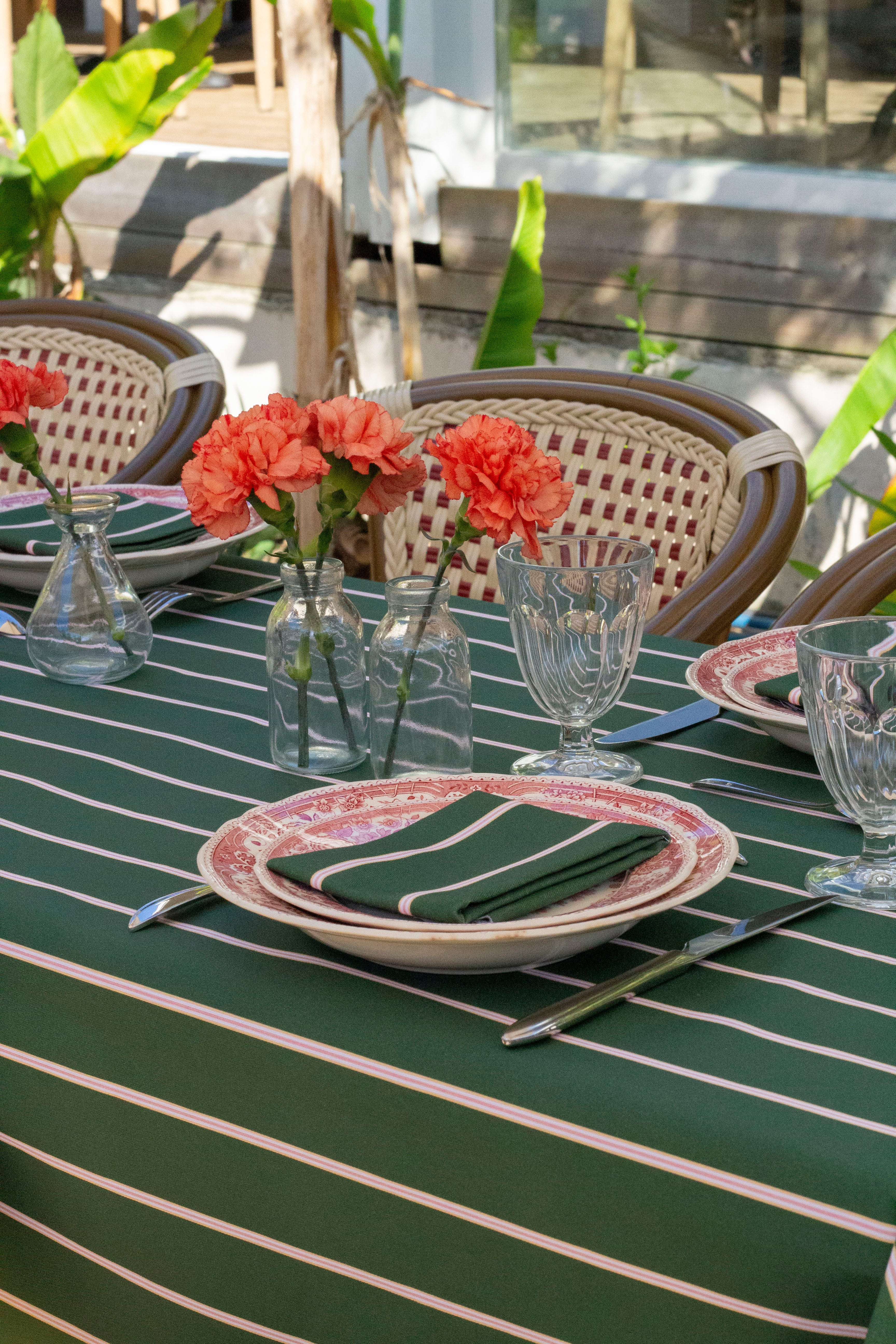 Nappe — Vert jardin, rayures fines corail poudré/jaune