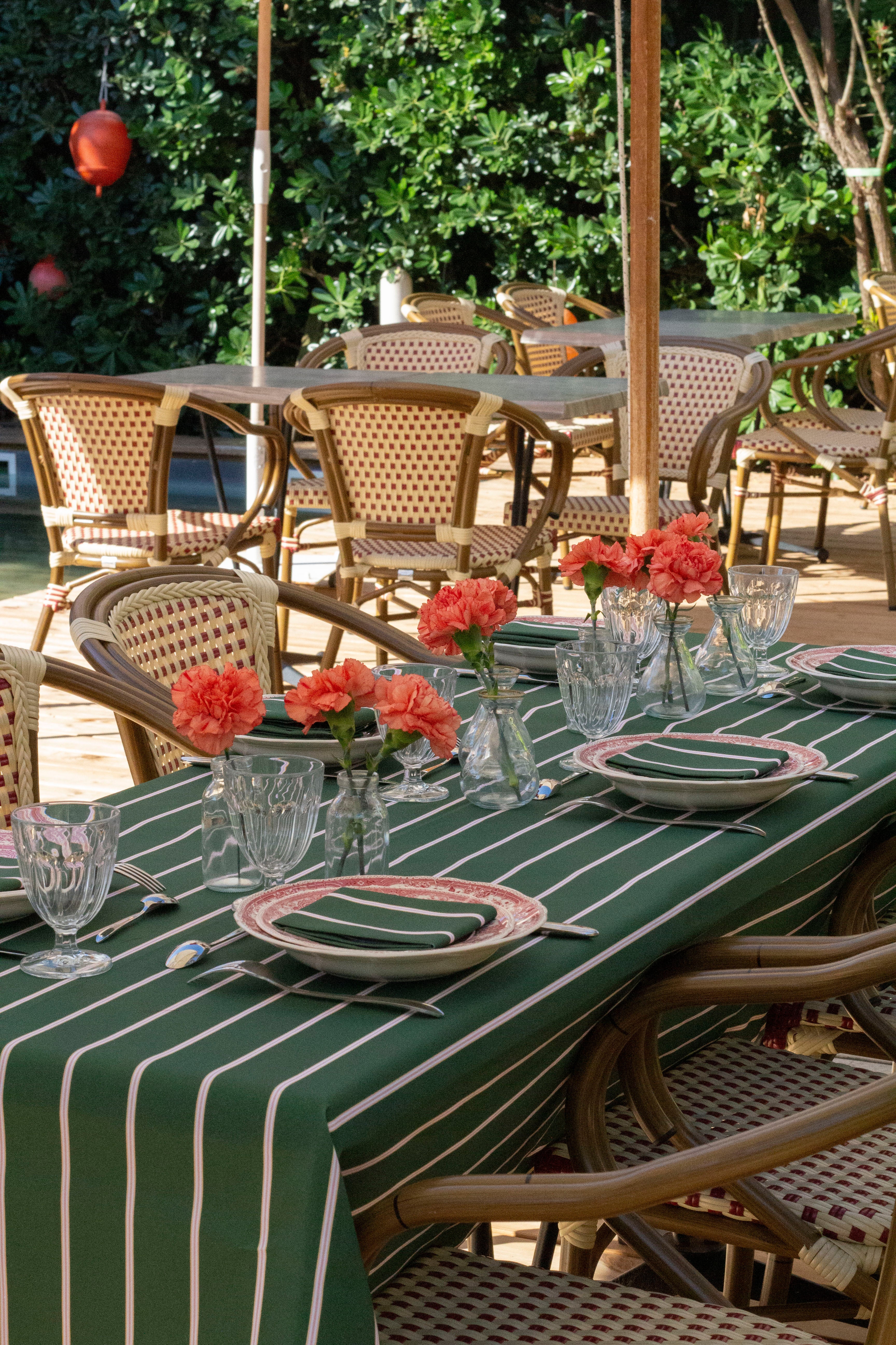 Nappe — Vert jardin, rayures fines corail poudré/jaune